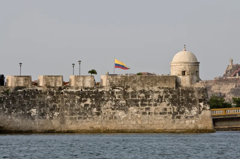 A view across Cartagena's old city rooftops toward the sea